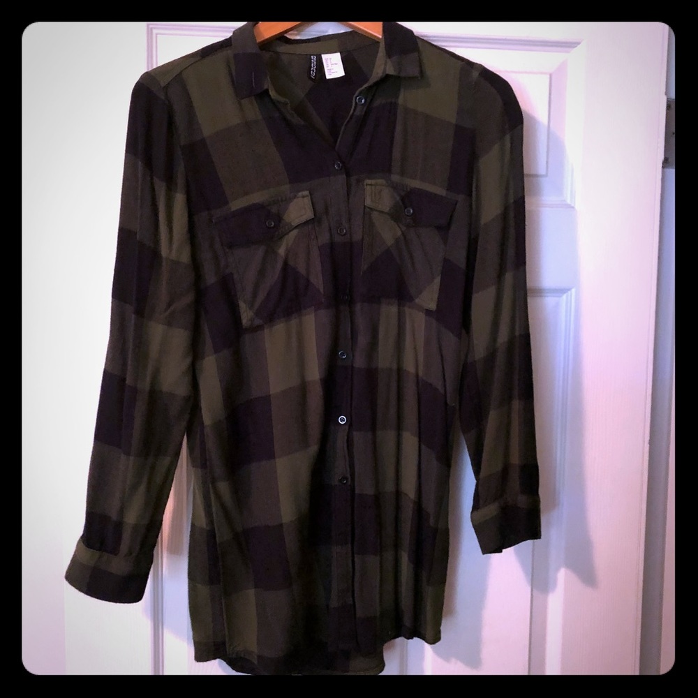 H&M Long Fit Plaid Button Up